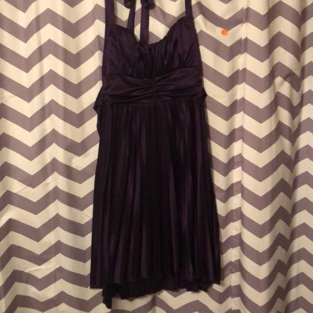 Short Pleated Halter Purple Dress